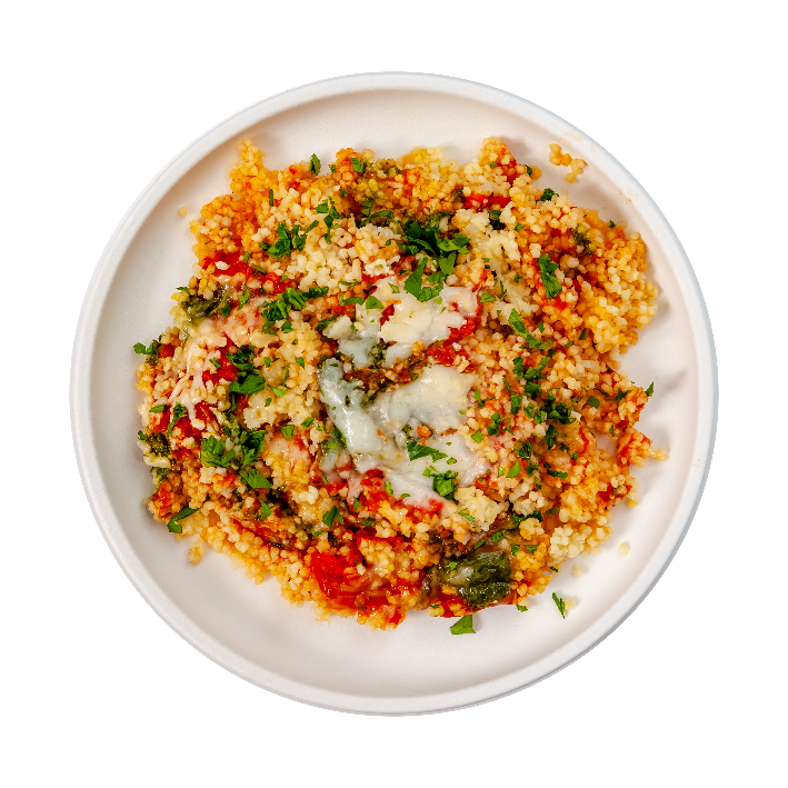 Кус Кус стоматами, сыром и соусом Песто